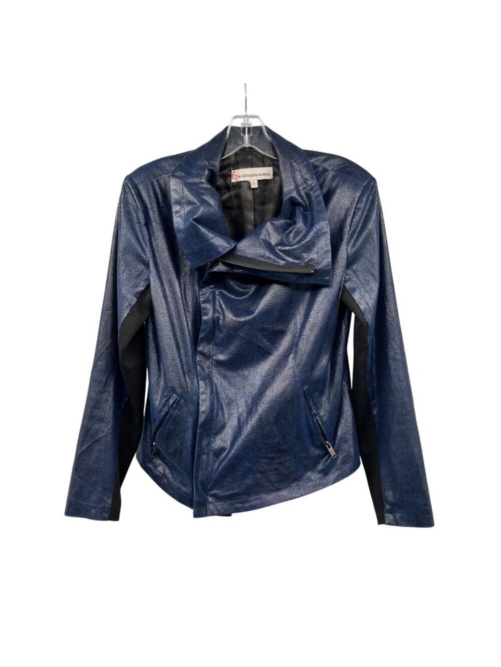 G by Giuliana Rancic Faux Snakeskin Moto Jacket Zip Up Blue/Black Small Pockets